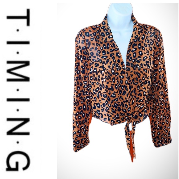 Timing Tops - Leopard Print Tie-Front Blouse 🐆🤎